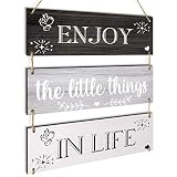 Jetec Enjoy The Little Things in Life Wall Decor,family Hanging Wood Sign Rustic Wooden Wall Decor Board Decorative Plank Hanging Sign for Living Room Bedroom Outdoor(Gray Series)