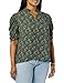 Amazon Essentials Women's Lightweight Georgette Half-Sleeve Ruffle Neck V-Neck Relaxed Fit Woven Blouse, Dark Green Floral, X-Small