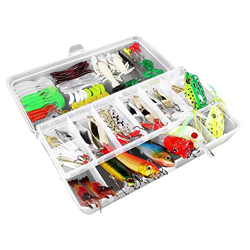 Lot de 234 pièces de matériel de pêche avec boîte comprenant des leurres de vairon, des appâts Crankbait Jig, des hameçons de plombs, des émerillons...