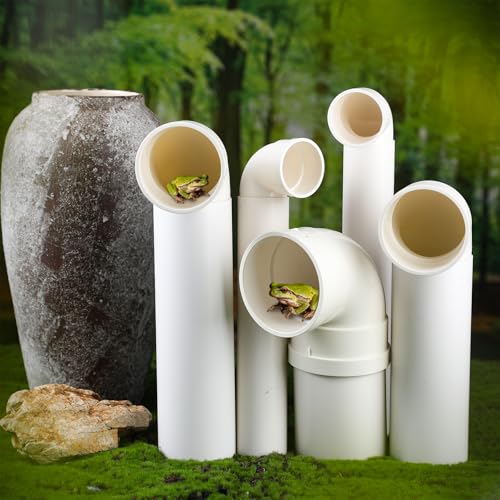 Nuanchu 5 Pieces Different Sizes Tree Frog Houses for Outside Tree Frog Habitat House for Outside Garden Hotel Nest Shelter Garden PVC Water Pipes of Different Sizes(White,Classic)