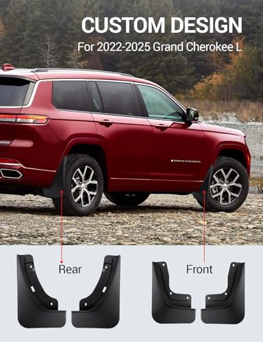Image of Ecarzo Mud Flaps Compatible with Jeep Grand Cherokee L 2025 2024 2023 2022 2021 3-Row No Drilling Required All Weather Mud Splash Guards Mudflap Front & Rear Jeep Grand Cherokee L Accessories 4pc Set