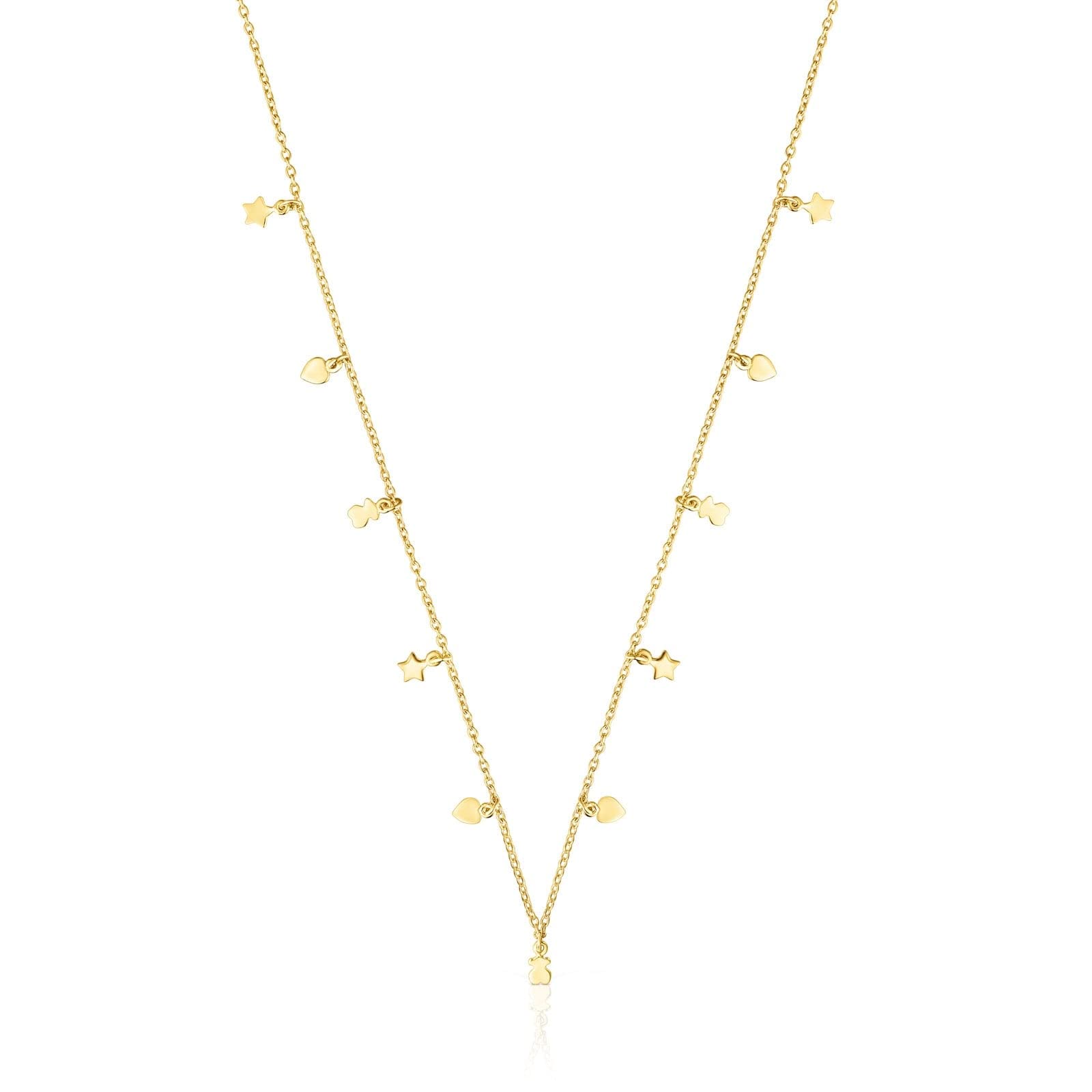 TOUS Collar con Baño de Oro 18Kt sobre Plata para Mujer con Motivos de Osos, Corazón y Estrella 3,5mm y Anilla de 40cm, Largo 43 cm, Atemporal y Elegante, Colección Cool Joy