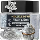 Dazzle Dust Edible Glitter Sprinkles for Cake Decorating, Drinks, Cookie, Icing, Dessert Decorations, Sparkly Luster, Food-Grade, Vegan, Gluten Free, Kosher, Bulk 10g, Silver