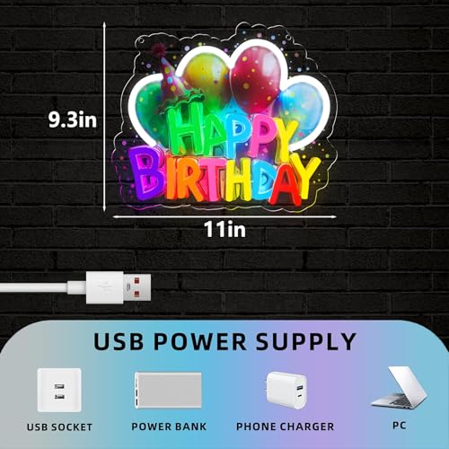 Image of Happy Birthday Neon Sign LED Happy Birthday Light Up Sign Wall Decor for Birthday Party Backdrop Cake Tables Room Gift Art for Boys Girls- 11.1 x 9.33 IN-Dimmable USB Powered-Acrylic