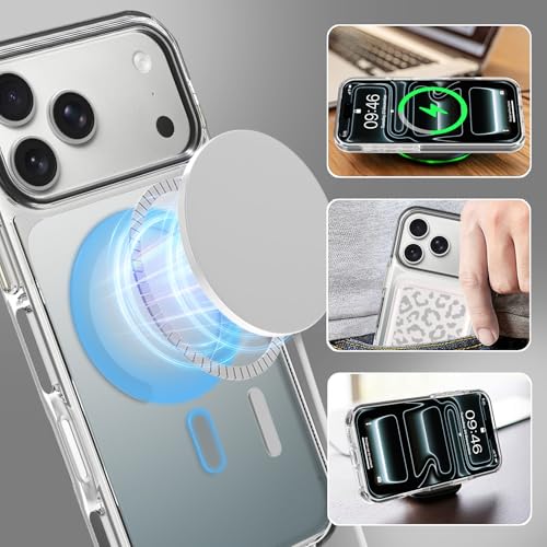 Image of Magnetic Case for iPhone 17 Pro [Compatible with Magsafe] [Anti-Yellowing] [1 Screen Protector] Slim Clear Iridescent Case for iPhone 17 Pro 6.3 inch 2025, Black