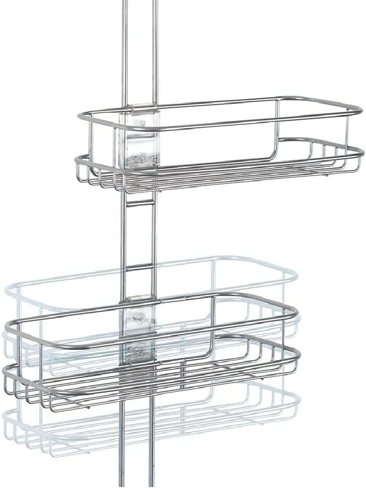 InterDesign Linea Adjustable Shower Caddy - Bathroom Storage Shelves for Shampoo, Conditioner and Soap, Silver