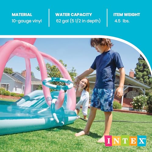 Image of INTEX Friendly Octopus Inflatable Kiddie Pool: Inflatable Kids Pool with Water Sprayer and Slide - Splash Pad - 92 inch x 72 inch x 59 inch - Ages 3+