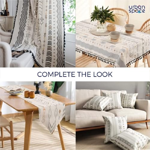 Image of Urban Space Boho Decorative Curtains for Window, 100% Cotton Curtain 5 Feet Long, Set of 1 Curtains with Tassels, 60-65% Room Darkening Curtain with Tieback and Eyelets (Boho Grey, 5 Feet)