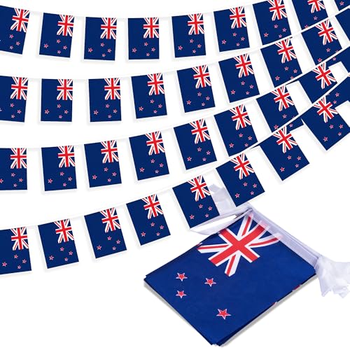Image of New Zealand String Flag Pennant Banner, Small Mini New Zealander Flags Bunting Banner, National Country Decoration for School, Party, Sports Events, Patriotic Festival, 33 Feet 30 Flags