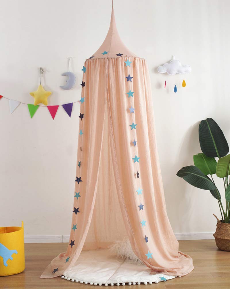 Children Bed Canopy, Baby Bedding Round Dome,Hanging Cotton Mosquito Net,Slightly Sheer Drapes – for Child, Play, Reading(Pink)