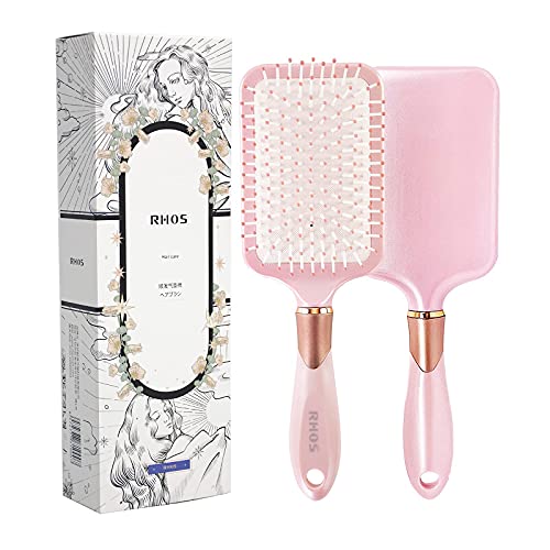 RHOS Detangler Hair Brush for Women&Men and Wet&Dry Hair-Paddle Hair Brush for Thick Hair-Cushion Hair Brush for Detangling-For All Hair Types(Pink)