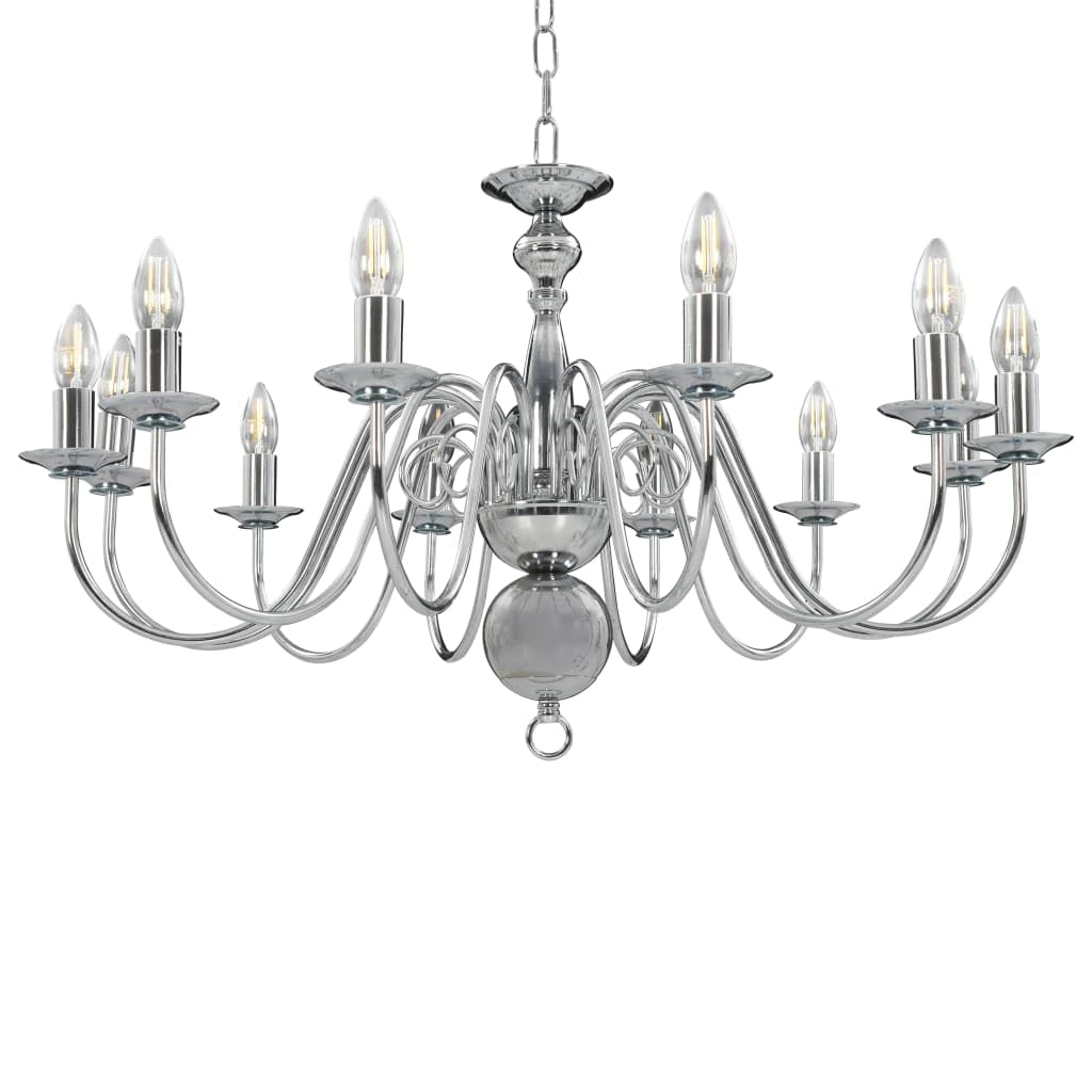 Lustre argenté Solivagant 12 ampoules E14 grand plafonnier salon