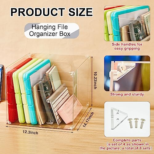 Weysat 2 Pcs Clear Acrylic Hanging File Box Organizer With Side Handle Portable File Folder Box Desktop File Holder For Letter/A4 File Acrylic File Organizer Storage For Office School Supplies #TOP2