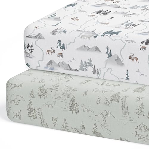 Image of Crib Sheets Neutral - Fitted Baby Crib Sheets Bed for Girl Boy - 2 Pack Standard & Toddler Mattress - Buttery Soft Organic Cotton Blend (Arctic Journey)