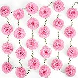 2 Stück Blumengirlande aus Papier, Rosa Blumen mit Grünen Blättern, 2.5 Meters Pompon-Deko für Wand, Hochzeit, Party und Garten