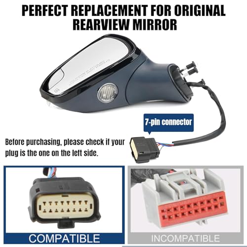 Driver Side Mirror Assembly Compatible with Ford Fusion Sedan 2013-2016 S SE Hybrid, with Power Heated, Turn Signal, Puddle Lights, Blind Spot Mirror Replace DS7Z17683BA (Left Unpainted) - Image 3