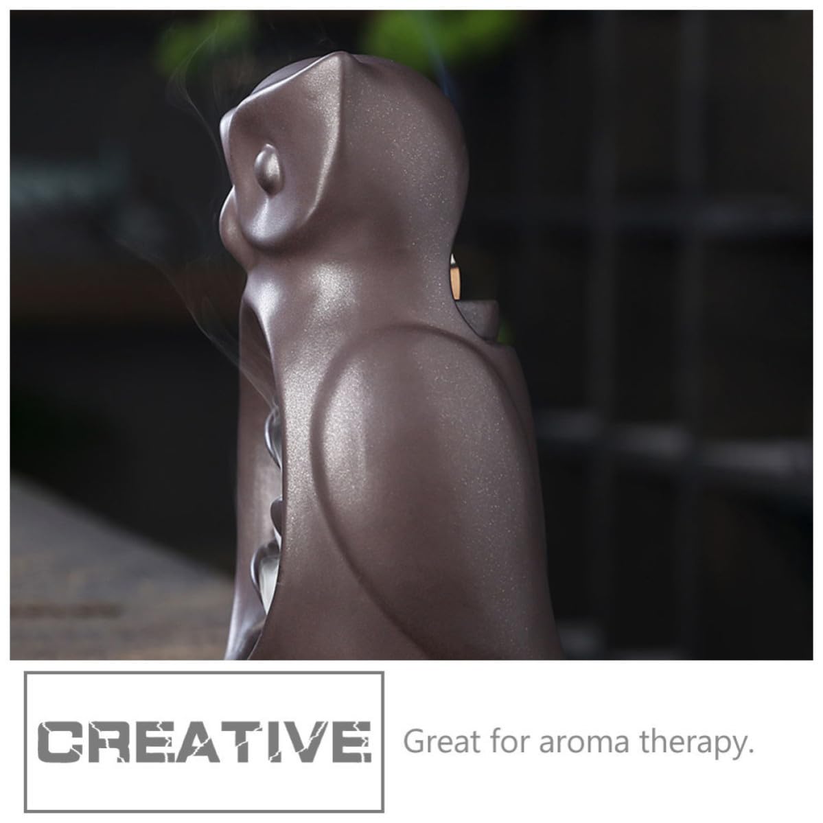 Mikikit Bruciatore di Profumi in Materiale Ceramico Nero a Forma di Gufo per Purificare L'aria e Migliorare il Sonno, per Studio e Sala Yoga, Decorazione Raffinata