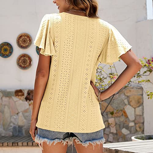 Womens Summer Tops,Summer Casual Round Neck Short Sleeve Tops Plain Puff Sleeve Cute Tees Elegant Classy Clothing Women Blouses And Tops Fashion Maternity T Shirts Business Casual Tops For Women Yel #TOP5