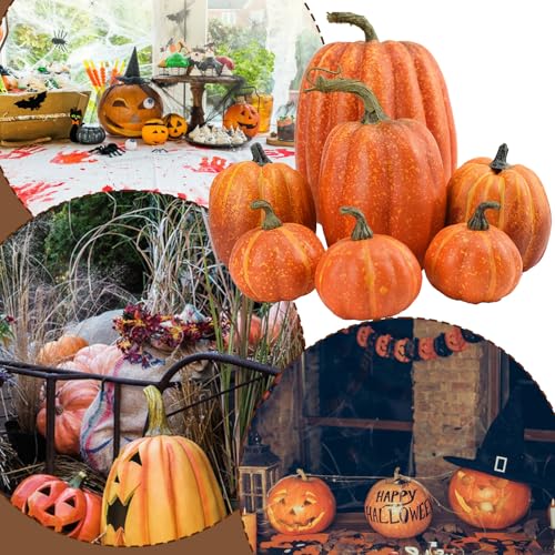 Calabazas artificiales de espuma para decoración otoñal pack de 7 piezas surtidas 5