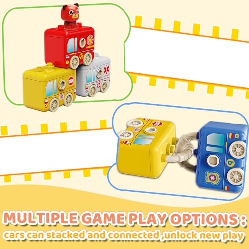 Image of Montessori Train Toys for 2 3 4 Year Olds - Toddler Learning Train Set with Lights & Sounds, 6 Vehicle Transport, Lock & Key Activity, Farm Animal Finger Puppets, Easter Birthday Gift for Boys Girls