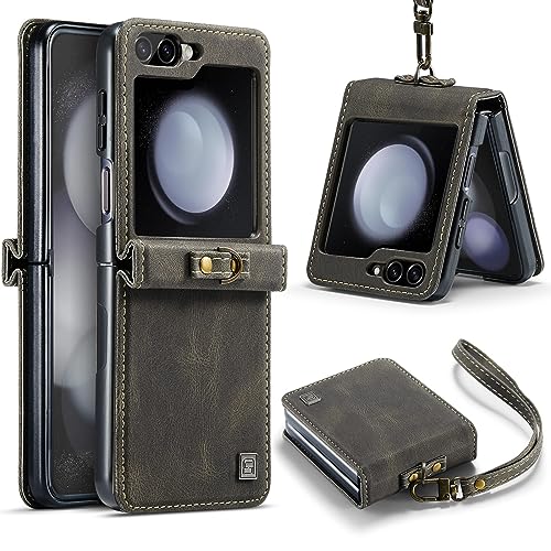 Étui portefeuille pour Samsung Galaxy Z Flip 5 en cuir véritable de vachette