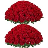 InnoGear 50 Pcs Red Roses Artificial Flowers, Fake Velvet Silk Rose Bulk Faux Flower for Valentine's Gift Decoration DIY Wedding Centerpieces Proposal Bridal Bouquets Party Floral Decor (50, Red)
