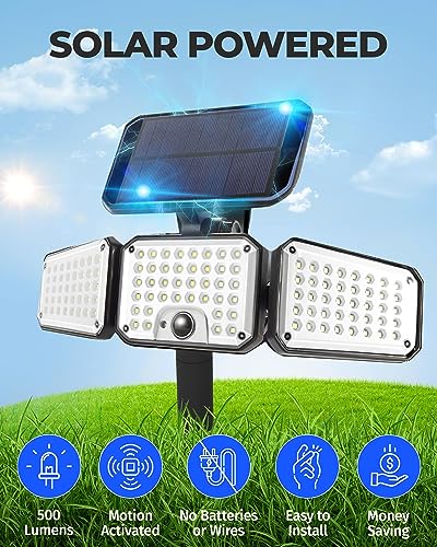 Bell+Howell Bionic Flood Light AS SEEN ON TV, 500 Lumen Deluxe Version Bionic Floodlight, LED Solar Flood Lights Outdoor Motion Sensor Waterproof Solar Security Lights with 360° 3 Panel Design