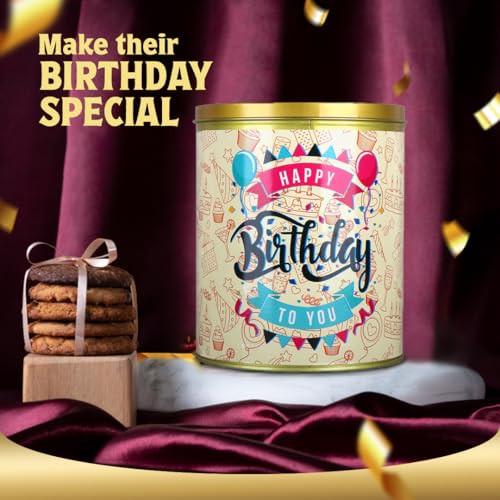 Image of Cookieman Happy Birthday Assorted Cookies Gift Tin - 600 Gram | Chocolate Chip, Double Choco Chip, Butter Cashew, Black Currant & Mocha Cookies, Perfect For Special Occasions & Gifting