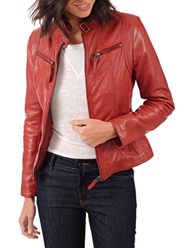 D DOLLY LAMB Women's Lambskin Leather Bomber Biker Jacket2