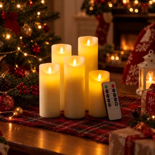 CCLIFE LED Kerzen Echtwachs 5er Set mit Fernbedienung Timer Funktion Echtwachs...