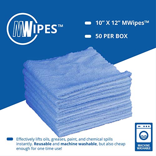 Microfiber Rags In A Box (50 Count) - Mwipes - 10" X 12" Reusable Wipes For Cleaning - Edgeless Terry Towels, Shop Rags, Wash, Dust, Disposable, House, Small Cleaning Cloths (Blue) #TOP1