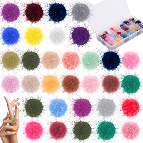 FEQO 36 Pieces Nail Pom Pom 3D Detachable Nail Pom Fluffy Pom Balls Nail Faux Fur Balls with Removable Base Pom Pom for Nail Art Design Decoration
