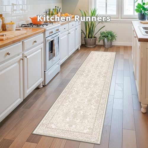 YAMEIJING Washable Runner Rug for Hallways Kitchen Rugs 2x8 Pinkish Ivory Beige - Non-Slip Stain Resistant Mat for Laundry Room Bathroom Soft Vintage Farmhouse Runners for Entryway Bedroom Dining Room by YAMEIJING - Used condition - Image 3