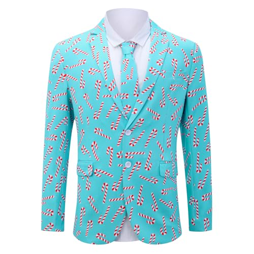 uideazone Men's Christmas Blazer Suit 3D Printed Tuxedo Jacket Xmas Party Sports Coat with Tie for Dinner,Prom,Wedding