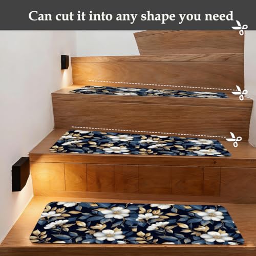 Alfombra para escaleras de 7.8 x 30'' antideslizante con diseño botánico de flores 7