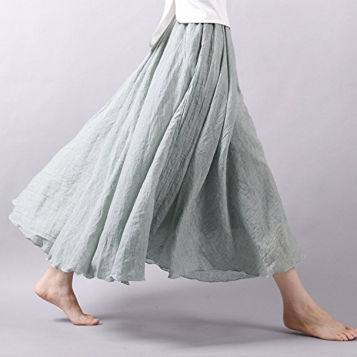 Giltpeak Linen Maxi Skirt, Women's Bohemian Flowy Elastic Waist Band Cotton Linen Long Maxi Skirt Dress3