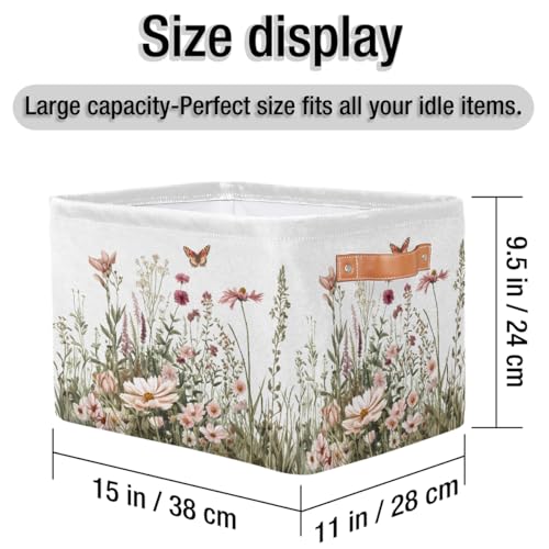 Image of Spring Wildflowers Storage Baskets for Organizing, Fabric Collapsible Storage Bins Box Plants Floral Decorative Toy Organizer Baskets for Closet Shelves Gift Basket 2Pcs