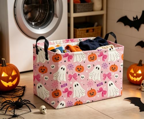 Image of Kids Basket Hlooween Storage Basket Gift Basket Rectangular Bedroom Decor for Books(Bow Ghost)