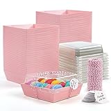 Rocutus 100 Pack Cake Boxes Take Out Boxes Bakery Boxes,Charcuterie Boxes Paper Food Containers to Go Pink Cake Boxes,Pink Bakery Boxes for Packaging, Desserts, Pastry, Cupcakes