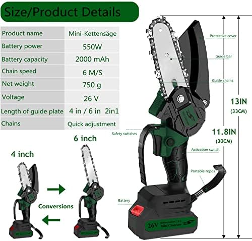 Mini Chainsaw Cordless, 6 and 4-inch 2-in-1 Brushless Motor Chainsaw Kits with Super Power, Operated Electric Chain Saw for Cutting Wood Branches