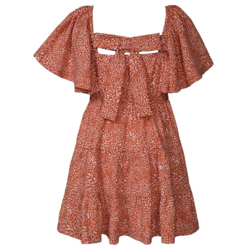 Bonnie Jean Girl's Orange Rust Dress Tiered Flutter Sleeve for Spring Summer2