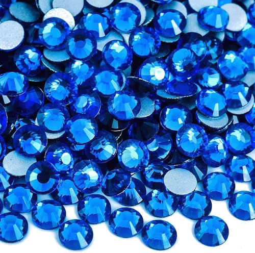 Image of 144pcs Nail Gems and Rhinestones Embellishments Flat Back Rhinestones for Bedazzling Sparkles for Crafts Tooth Gem Kit 0.31 inch 8mm SS40 Capri Blue