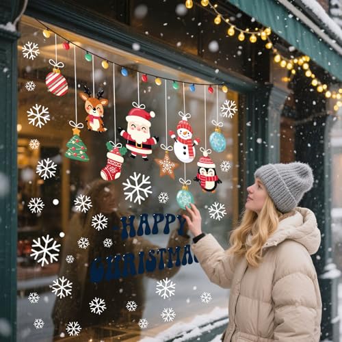 Image of AhfuLife 173Pcs Christmas Window Clings, 9 Sheets Xmas Window Stickers Reusable Double Sided Santa Claus Christmas Tree Snowman Snowflake Decals for Xmas Party Home Indoor Decorations