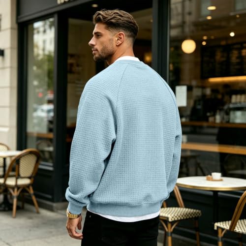 Mens Waffle Shirt Long Sleeve Plus Size Textured V Neck Thermal Work Shirts - image 3