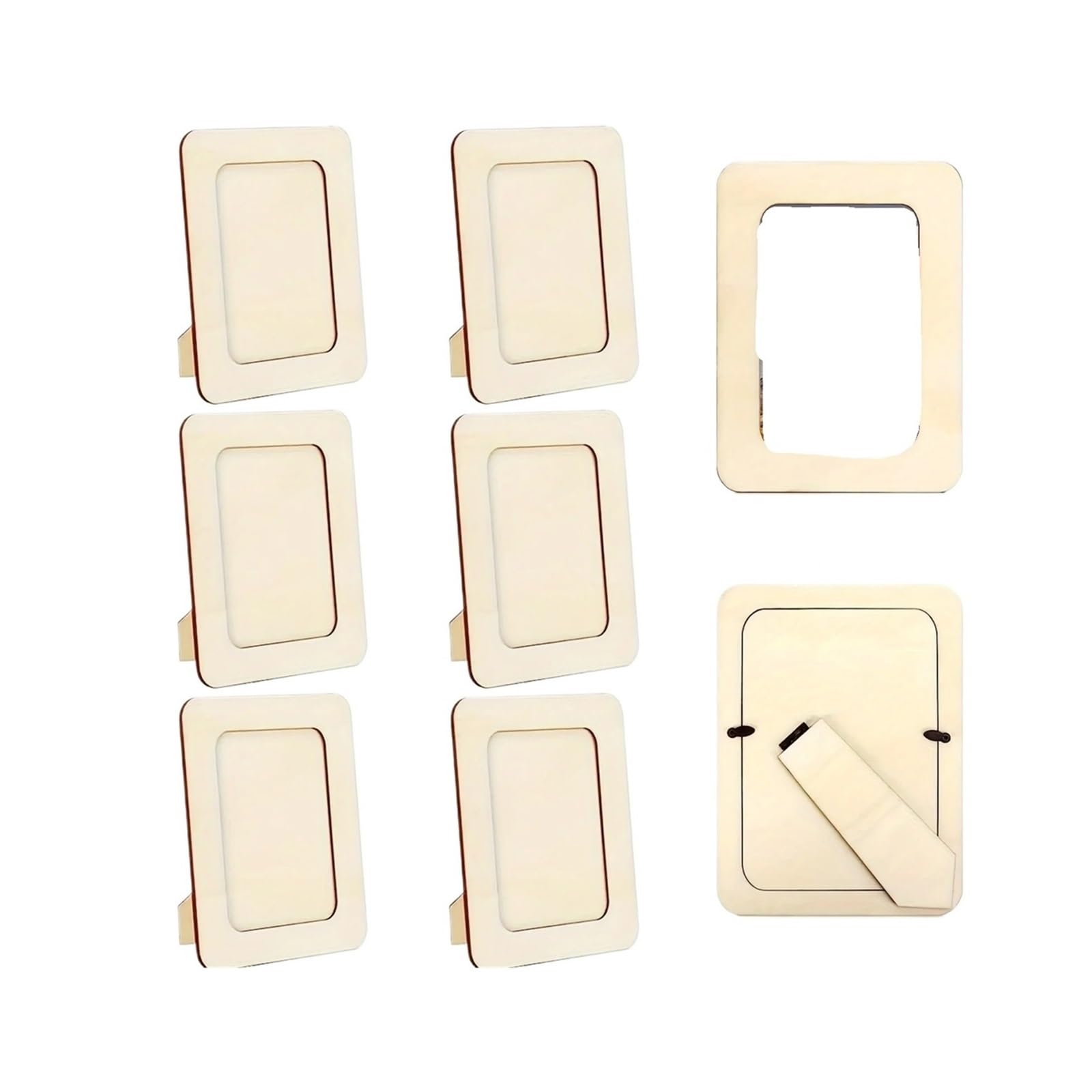 6pcs,Wooden Picture Frames For Crafts Photos Standing Postcard Frame Set Unfinished Keepsake Kit Decoratable for Wall & Tabletop Display