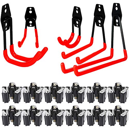 3-H Ganchos dobles de acero para almacenamiento en el garaje, Colgador de Escobas, Colgador de Escobas Para Fregona y Holder Broom, Soporte Para Escobas y Fregonas