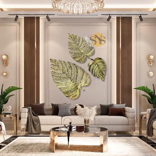 Image of SNS Decor Metal Leaf Set of 3 (Color- Brass Antique) Wall Art Decorations | Modern Luxury Metal Wall Art Decor For Home, Restaurant, Hotel & Office (Design-092)