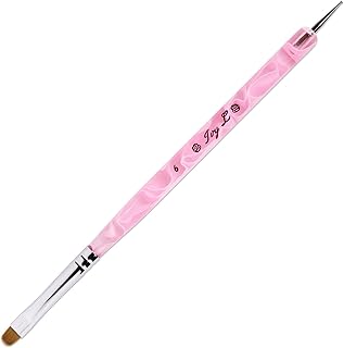 Ivy L Premium 2 Way French Gel Acrylic Nail Art Kolinsky Brush with Dotting Tool for Professional Manicure Cuticle Clean up Nail Art Design (Size # 6, Pink Marble)