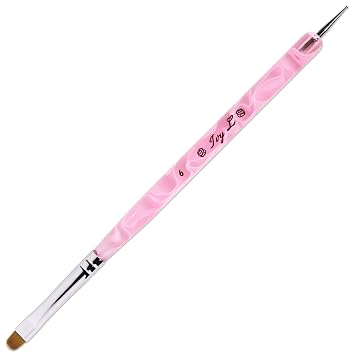 Ivy L Premium 2 Way French Gel Acrylic Nail Art Kolinsky Brush with Dotting Tool for Professional Manicure Cuticle Clean up Nail Art Design Size # 6, Pink Marble