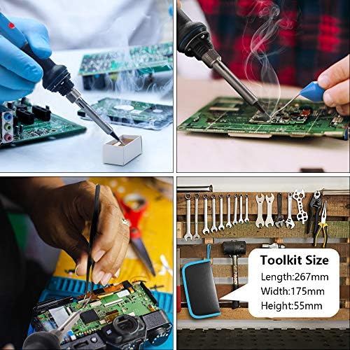 HANDSKIT Soldering Iron Kit, 60W Adjustable Temperature Welding Tool, 5pcs Soldering Iron Tip, Soldering Iron Stand, Desoldering Pump, Tweezers, Solder Wire, Carry Bag — view 7